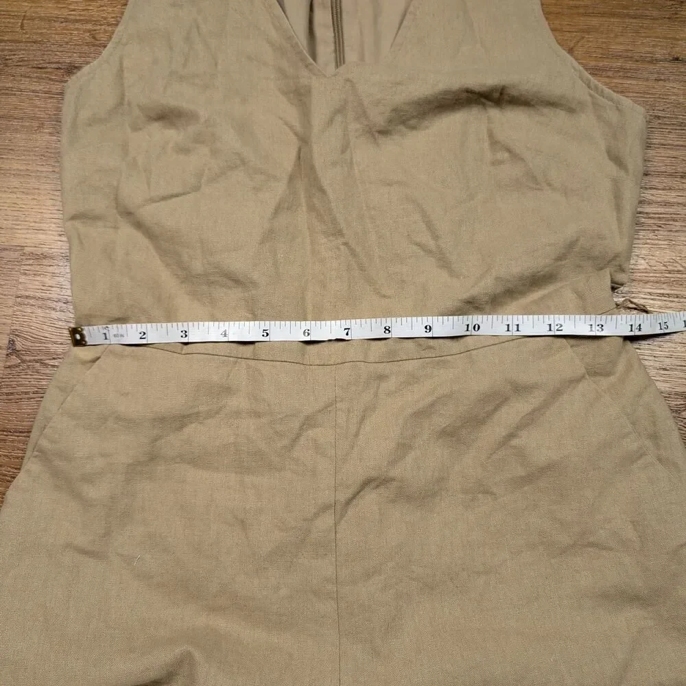 J. Crew V NEck Jumpsuit Women Size 4 Beige Linen Blend Wide Leg Cottagecore
